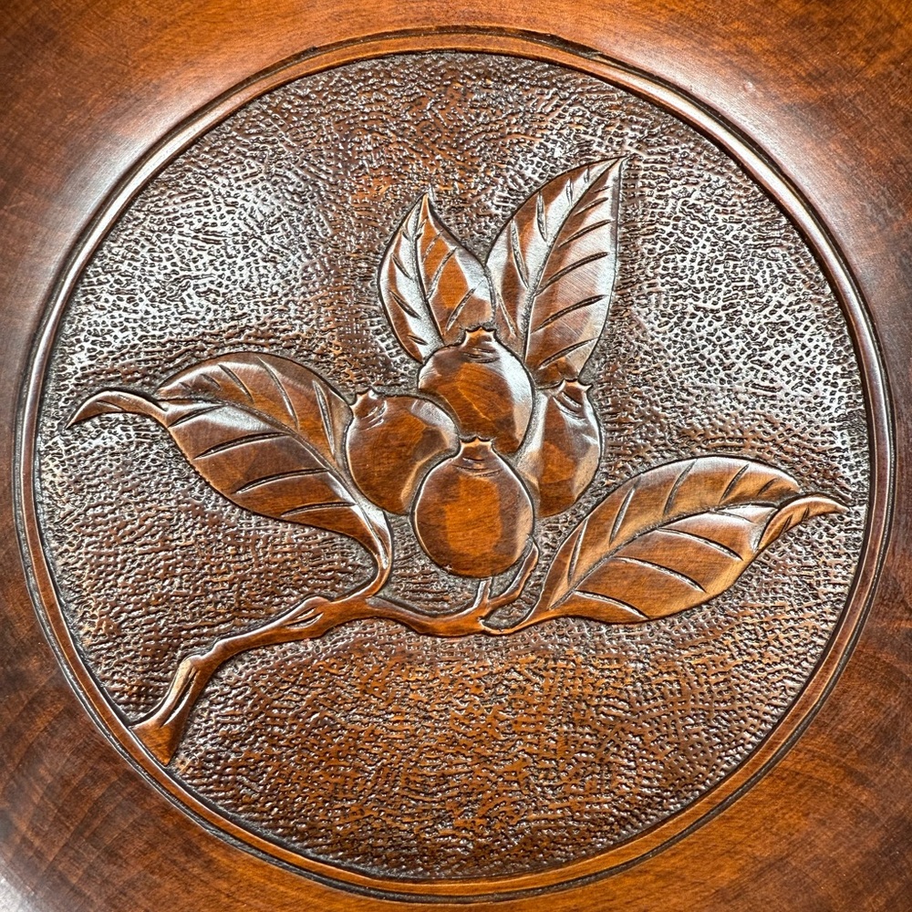 Vintage Folk Art Japanese Mid Century Intricate Laquared Hand Carved Wood Plate - Picture 3 of 12